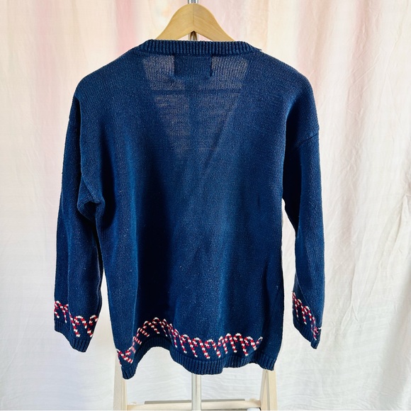 Vintage Holiday Christmas Cardigan Navy Blue Crystal-Kobe Size Medium V Neck - Picture 9 of 12